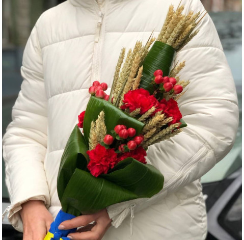 Букет для покладання з гвоздиками та колосками 2 доставка квітів