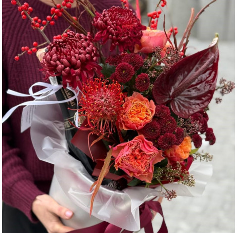 Цветочная композиция с напитком Тоскана 3 доставка цветов