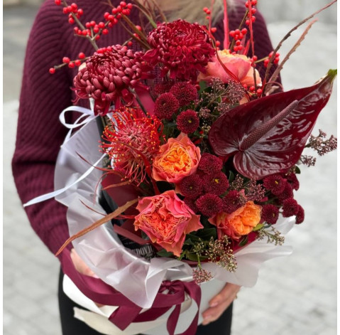 Цветочная композиция с напитком Тоскана 4 доставка цветов