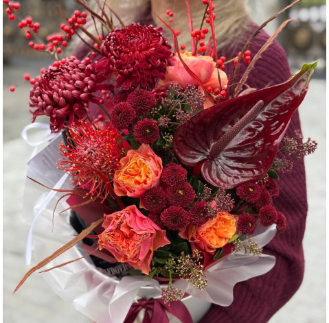 Цветочная композиция с напитком Тоскана 5 доставка цветов