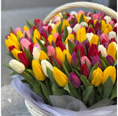 Кошик 201 тюльпан 4 доставка квітів