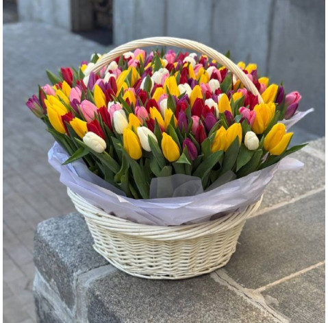 Кошик 201 тюльпан 2 доставка квітів