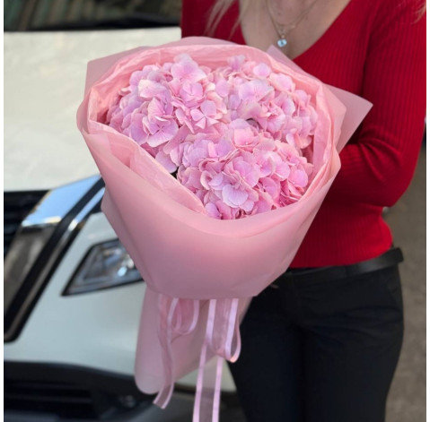 Букет 3 розовые гортензии 2 доставка цветов