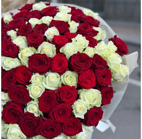 Bouquet 101 roses White and Red 3 Flower delivery