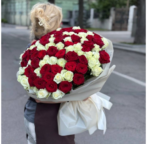 Bouquet 101 roses White and Red 2 Flower delivery