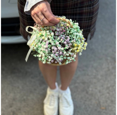 Basket with rainbow gypsophila 3 Flower delivery