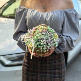 Кошик з райдужною гіпсофілою доставка квітів