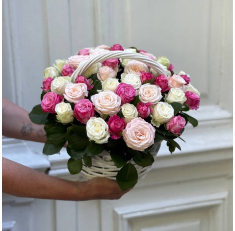 Basket of 51 Bombastic Mix roses (one bud) 5 Flower delivery