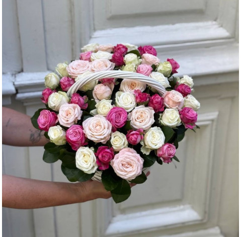 Basket of 51 Bombastic Mix roses (one bud) 6 Flower delivery
