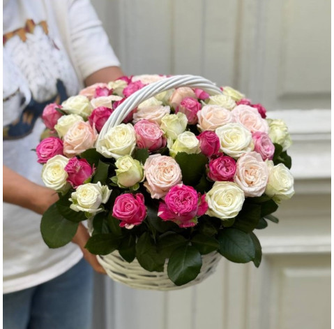 Basket of 51 Bombastic Mix roses (one bud) 2 Flower delivery