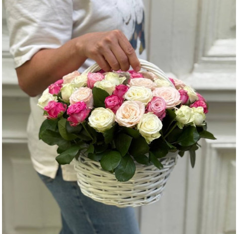 Basket of 51 Bombastic Mix roses (one bud) 3 Flower delivery