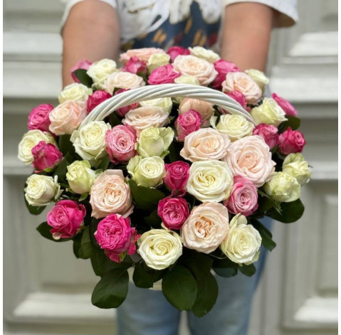 Basket of 51 Bombastic Mix roses (one bud) 4 Flower delivery