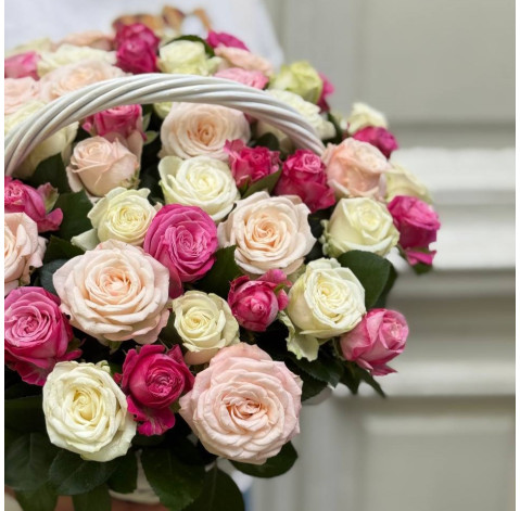 Basket of 51 Bombastic Mix roses (one bud) 7 Flower delivery