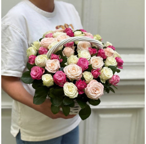 Basket of 51 Bombastic Mix roses (one bud) 1 Flower delivery