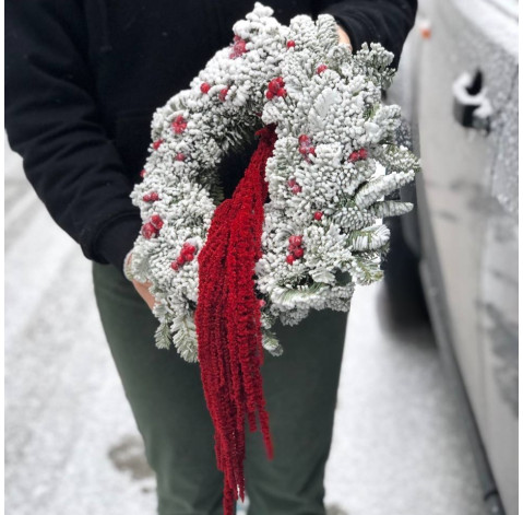 New Year's wreath covered with snow 2 Flower delivery