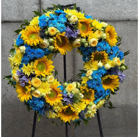 Round Wreath Yellow-Blue 2 Flower delivery