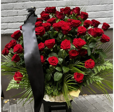 Funeral basket of 70 roses 1 Flower delivery