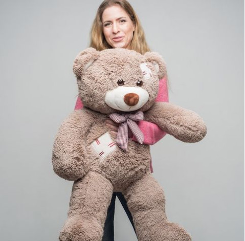 Mr. Bear with patches 100 cm cappuccino 2 Flower delivery