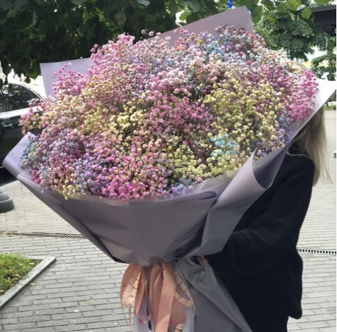 Букет 17 райдужних гіпсофіл 2 доставка квітів