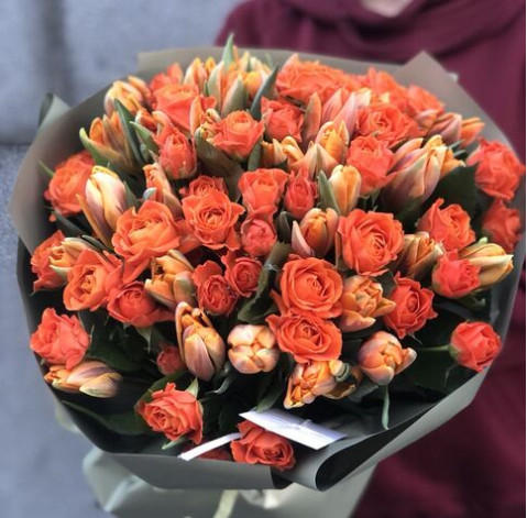 Букет Тюльпани та троянди 2 доставка квітів