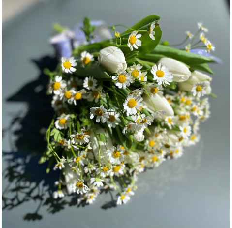 Букет Тюльпаны и ромашки 4 доставка цветов