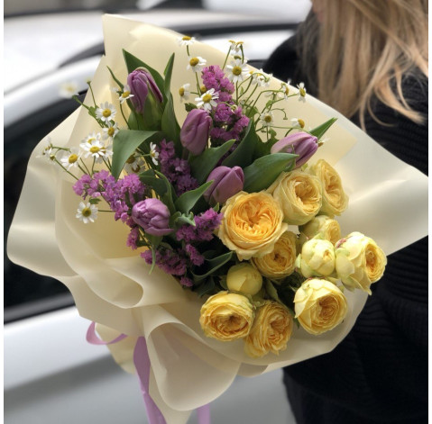 Букет Жовтий фіолет 2 доставка квітів