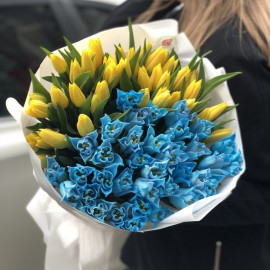 Букет Желто синий тюльпан доставка квітів