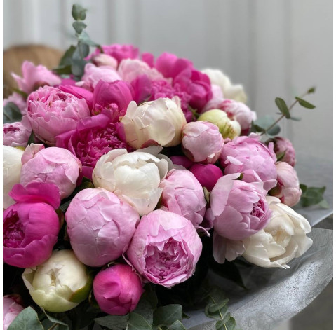 Букет 55 півоній 2 доставка квітів