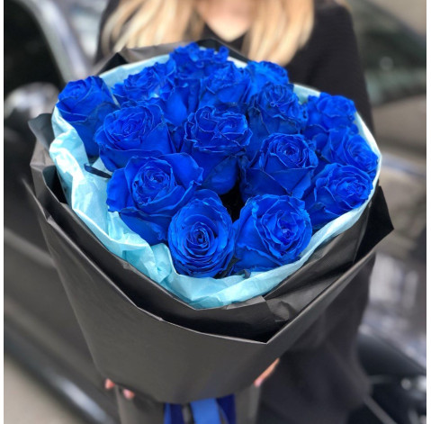 Букет 15 синіх троянд 3 доставка квітів