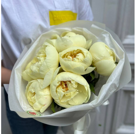 Букет 9 лимонних півоній 3 доставка квітів