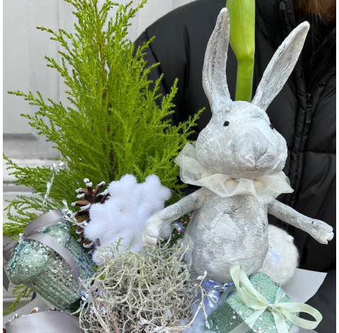 Новорічна композиція з амариллісом та хвойниками 2 доставка квітів