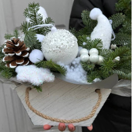 Christmas composition with white decor Flower delivery